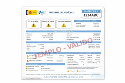 Ejemplo de informe de vehículo DGT - Gestoría Morey